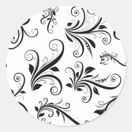Damask Pattern, French Damask, Black and White Ronde Sticker (Voorkant)