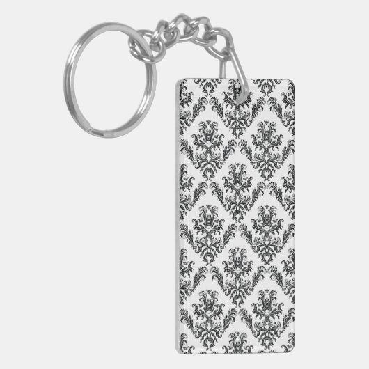 Damask Pattern, French Damask, Black and White Sleutelhanger (Voorkant Links)