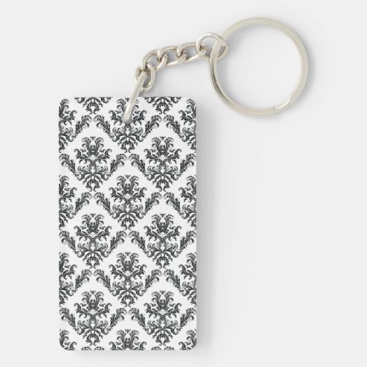 Damask Pattern, French Damask, Black and White Sleutelhanger (achterkant)
