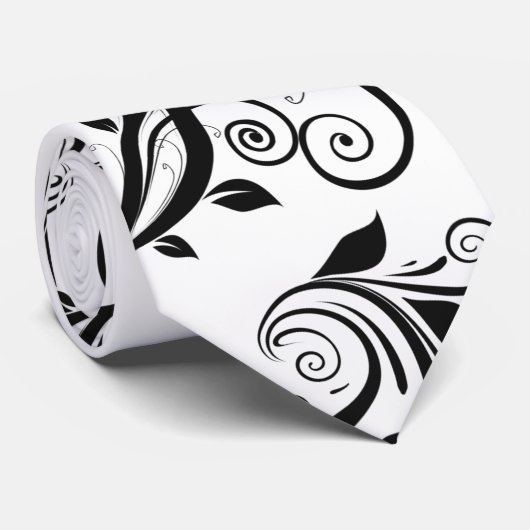 Damask Pattern, French Damask, Black and White Stropdas (Opgerold)