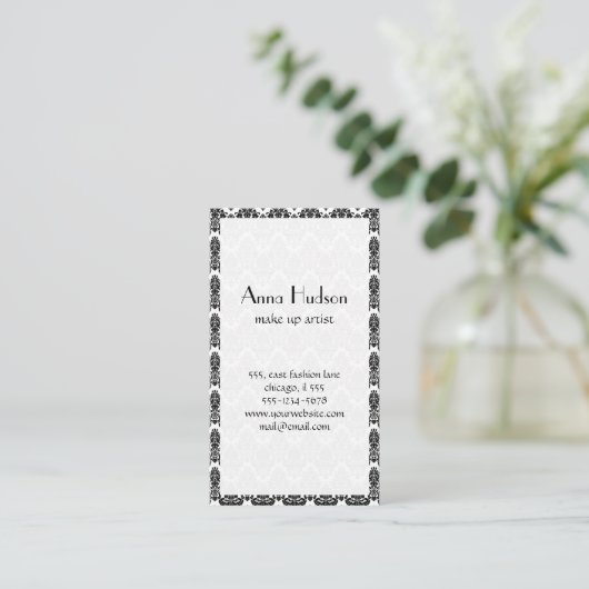 Damask Pattern, French Damask, Black and White Visitekaartje (Staand voorkant)
