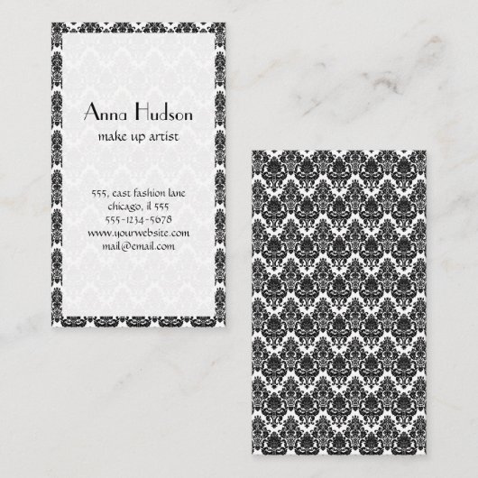 Damask Pattern, French Damask, Black and White Visitekaartje (Voorkant / Achterkant)