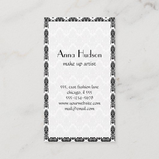 Damask Pattern, French Damask, Black and White Visitekaartje (Voorkant)