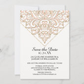 Damask Pattern Gold Dot Lace Save the Date Photo (Voorkant)