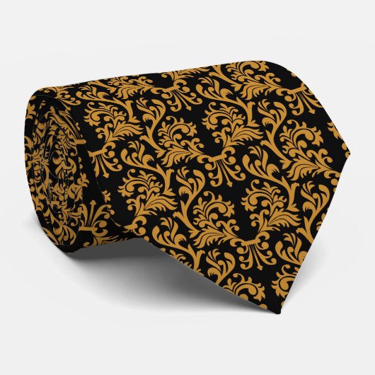 Damask Pattern Gold en Black Stropdas (Opgerold)