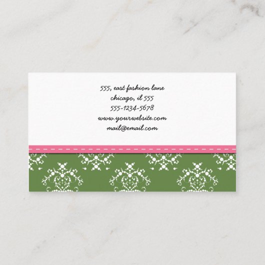 Damask Pattern, Green Damask, French Damask Visitekaartje (Achterkant)