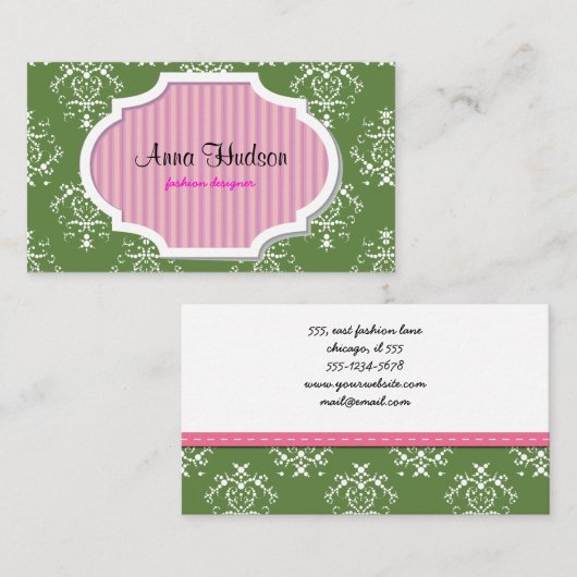 Damask Pattern, Green Damask, French Damask Visitekaartje (Voorkant / Achterkant)