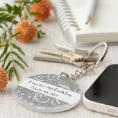 Damask Pattern, Grey Damask, Birthday Party Sleutelhanger (Voorkant Rechts)