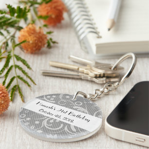 Damask Pattern, Grey Damask, Birthday Party Sleutelhanger