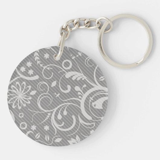 Damask Pattern, Grey Damask, Birthday Party Sleutelhanger (Achterkant)