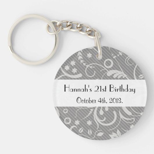 Damask Pattern, Grey Damask, Birthday Party Sleutelhanger (Voorkant)
