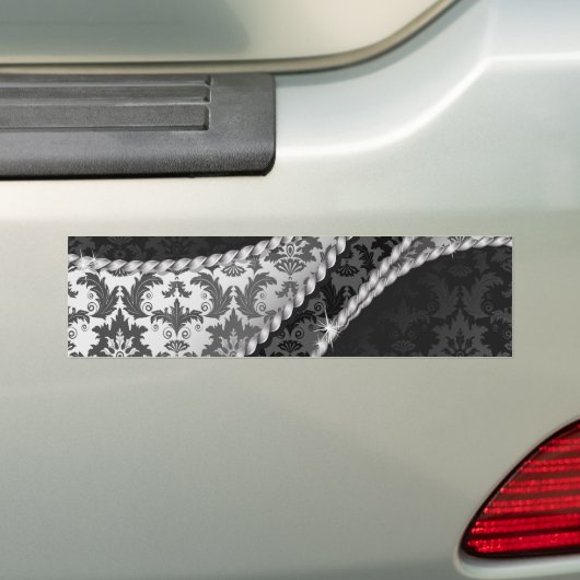 Damask Pattern, Grey Damask, French Damask Bumpersticker (Op auto)