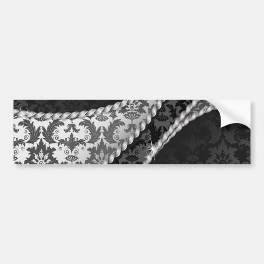 Damask Pattern, Grey Damask, French Damask Bumpersticker (Voorkant)