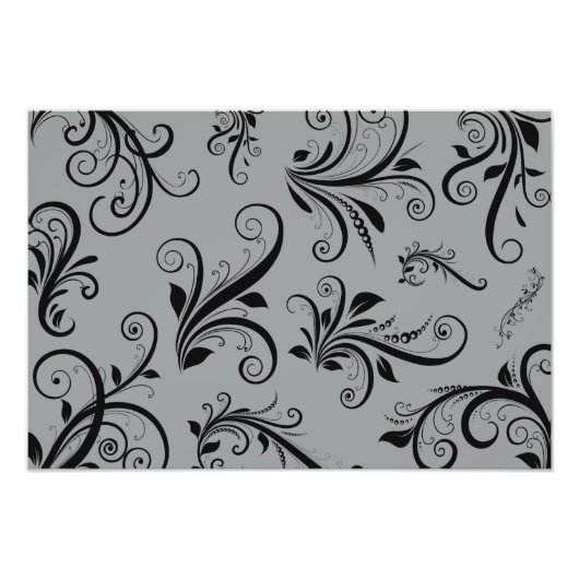 Damask Pattern, Grey Damask, French Damask Foto Afdruk (Voorkant)
