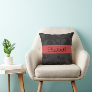 Damask Pattern, Grey Damask, Jouw naam Kussen