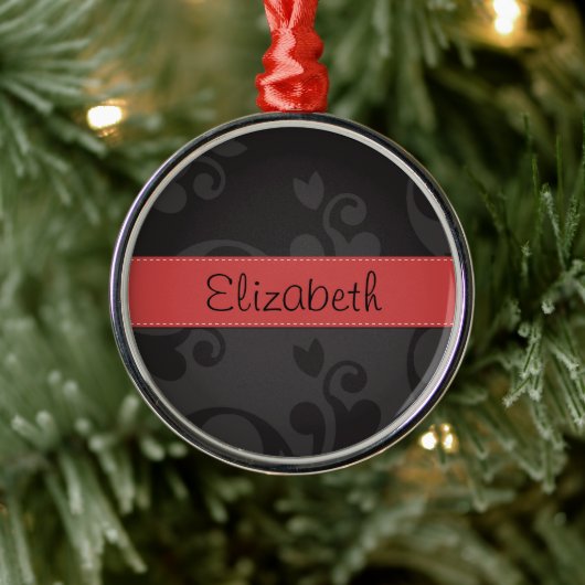 Damask Pattern, Grey Damask, Jouw naam Metalen Ornament (Boom)