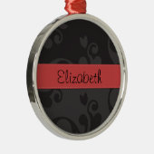 Damask Pattern, Grey Damask, Jouw naam Metalen Ornament (Rechts)