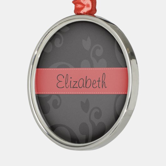 Damask Pattern, Grey Damask, Jouw naam Metalen Ornament (Links)