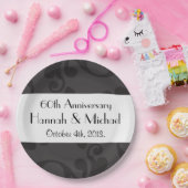 Damask Pattern, Grey Damask, Jubileum Papieren Bordje (Feest)