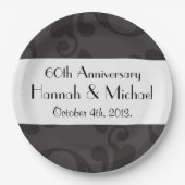 Damask Pattern, Grey Damask, Jubileum Papieren Bordje (Voorkant)