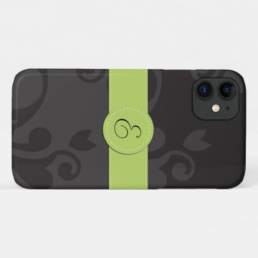 Damask Pattern, Grey Damask, Monogram Case-Mate iPhone Case (Achterkant (horizontaal))