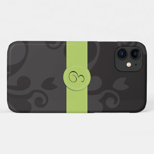 Damask Pattern, Grey Damask, Monogram Case-Mate iPhone Case (Achterkant (horizontaal))