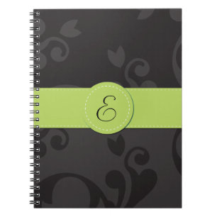 Damask Pattern, Grey Damask, Monogram Notitieboek