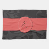 Damask Pattern, Grey Damask, Monogram Theedoek (Horizontaal)