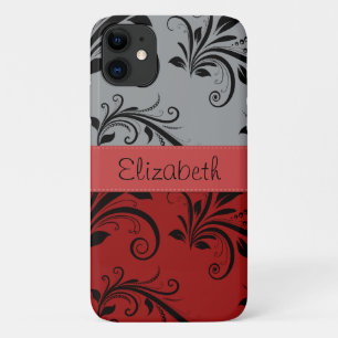 Damask Pattern, Grey Damask, Red Damask, Jouw naam Case-Mate iPhone Case