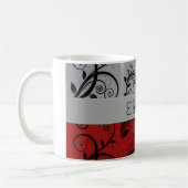 Damask Pattern, Grey Damask, Red Damask, Jouw naam Koffiemok (Links)