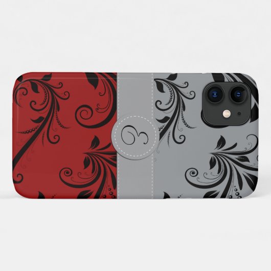 Damask Pattern, Grey Damask, Red Damask, Monogram Case-Mate iPhone Case (Achterkant (horizontaal))