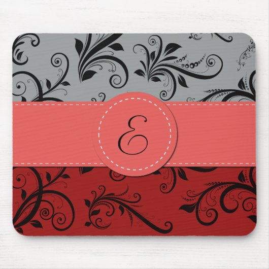 Damask Pattern, Grey Damask, Red Damask, Monogram Muismat (Voorkant)