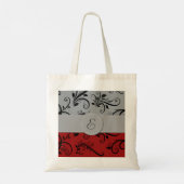 Damask Pattern, Grey Damask, Red Damask, Monogram Tote Bag (Achterkant)
