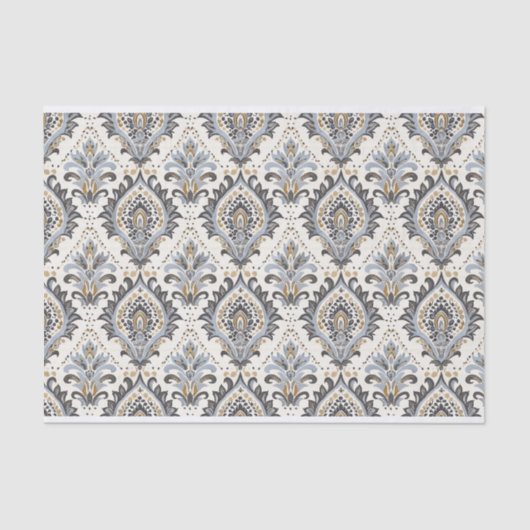  Damask Pattern in de kleuren blauw en beige Tissuepapier (Voorkant)