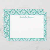 Damask Pattern Mint Greeen Personalized Flat Notitiekaartje (Voorkant / Achterkant)