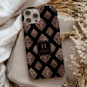 Damask Pattern Monogram Roos Gold Black Case-Mate iPhone Case