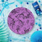 Damask Pattern, Paarse Damask, French Damask Papieren Bordje (Feest)