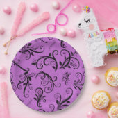 Damask Pattern, Paarse Damask, French Damask Papieren Bordje (Feest)