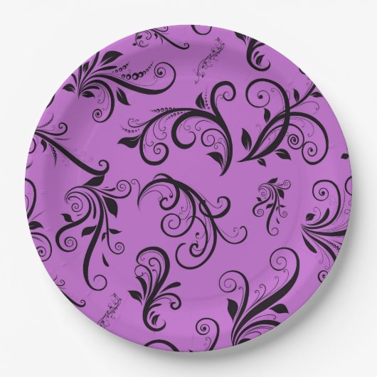 Damask Pattern, Paarse Damask, French Damask Papieren Bordje (Voorkant)