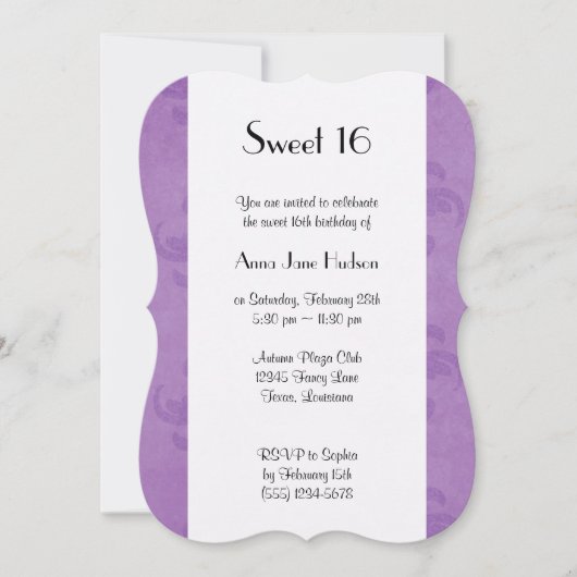 Damask Pattern, Paarse Damask, Sweet 16 Kaart (Voorkant)