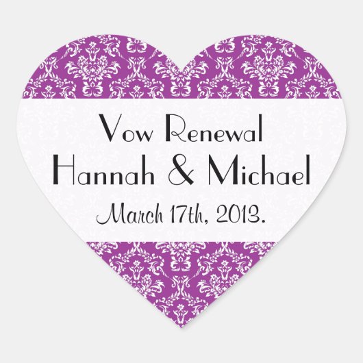 Damask Pattern, Paarse Damask, Vow Renewal Hart Sticker (Voorkant)