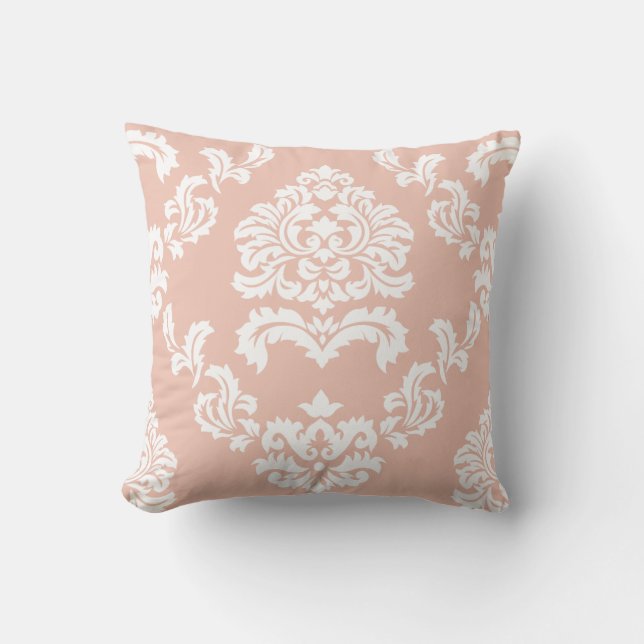 Damask Pattern Peach en White Kussen (Voorkant)