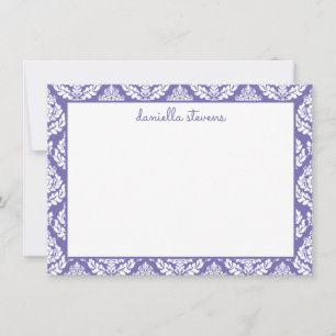 Damask Pattern Periwinkle Personalized Flat Notitiekaartje