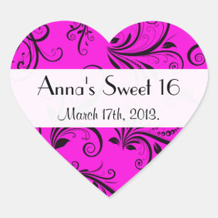 Damask Pattern, Pink Damask, Sweet 16, Birthday Hart Sticker