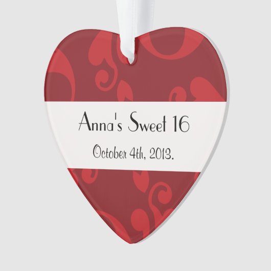 Damask Pattern, Red Damask, Sweet 16, Birthday Ornament (voorkant)
