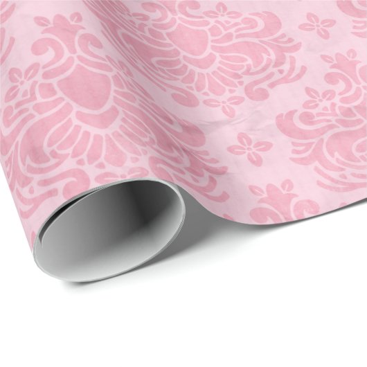 Damask Pattern, Roze Damask, Franse Damask Cadeaupapier (Rol Hoek)