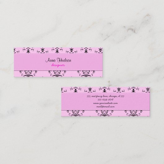 Damask Pattern, Roze Damask, Franse Damask Mini Visitekaartje (Voorkant / Achterkant)