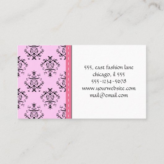 Damask Pattern, Roze Damask, Franse Damask Visitekaartje (Achterkant)