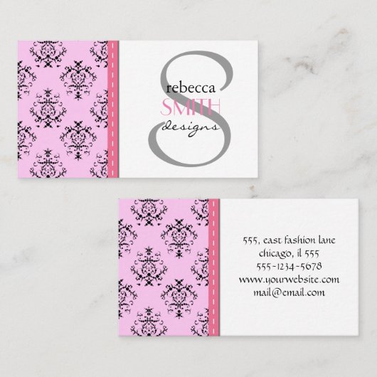 Damask Pattern, Roze Damask, Franse Damask Visitekaartje (Voorkant / Achterkant)