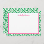 Damask Pattern Roze en Groene Gepersonaliseerde Va Notitiekaartje (Voorkant / Achterkant)
